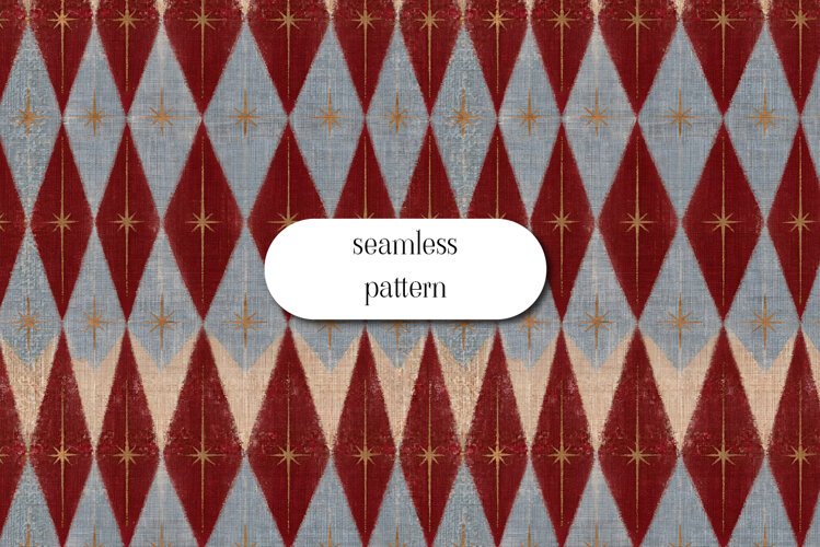 Vintage Christmas Harlequin Diamonds and Gold Stars example image 1