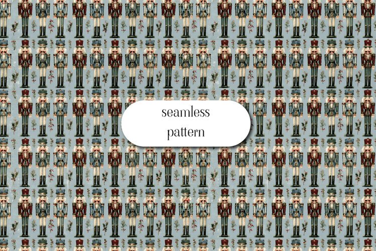 Vintage Christmas Nutcracker Soldiers Seamless Pattern example image 1