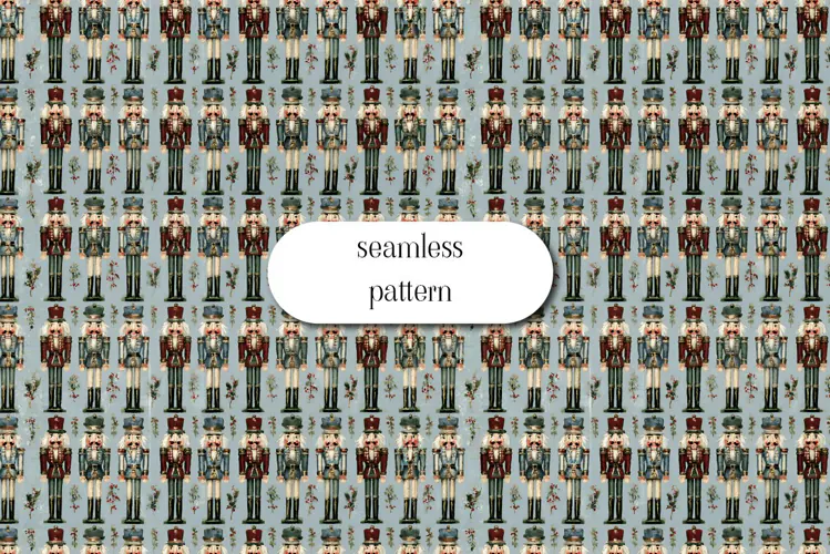 Vintage Christmas Nutcracker Soldiers Seamless Pattern