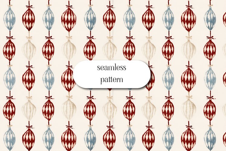 Vintage Harlequin Christmas Ornaments Seamless Pattern example image 1