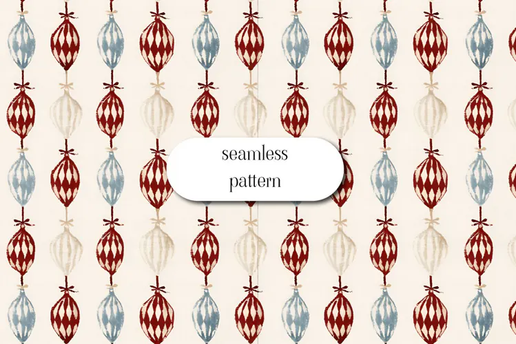 Vintage Harlequin Christmas Ornaments Seamless Pattern