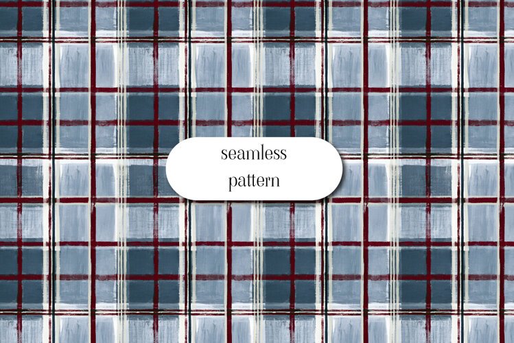 Vintage Blue and Burgundy Plaid Seamless Pattern example image 1
