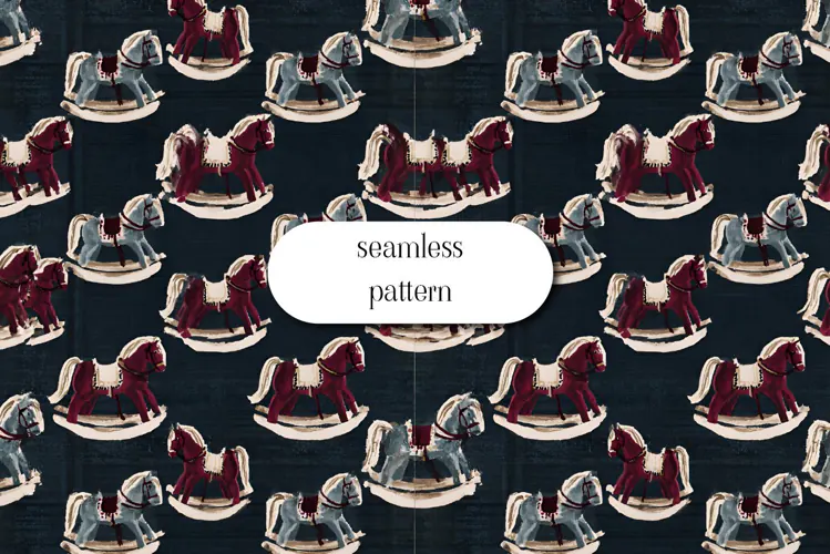 Vintage Christmas Rocking Horses Seamless Pattern