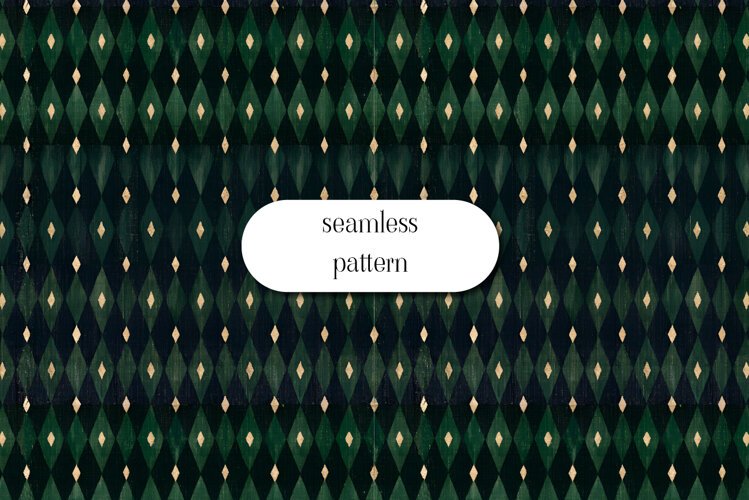 Vintage Green Harlequin Diamond Seamless Pattern example image 1