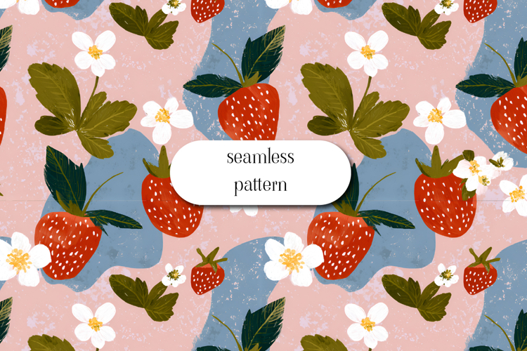 Strawberry Floral Seamless Pattern Cute Summer Design