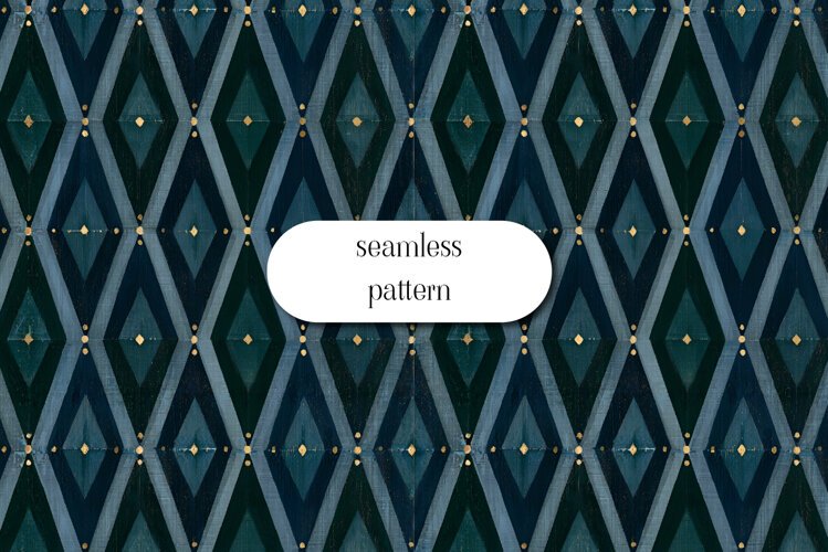 Vintage Blue Art Deco Diamond Seamless Pattern example image 1