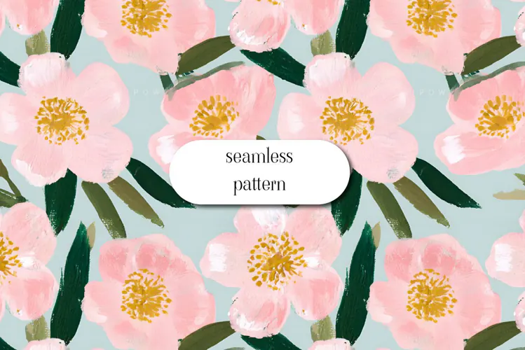 Pink Blossom Pattern with Sage Green Leaves