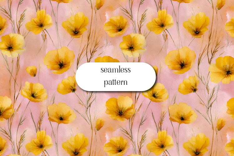Yellow Wildflower Seamless Pattern Watercolor Floral
