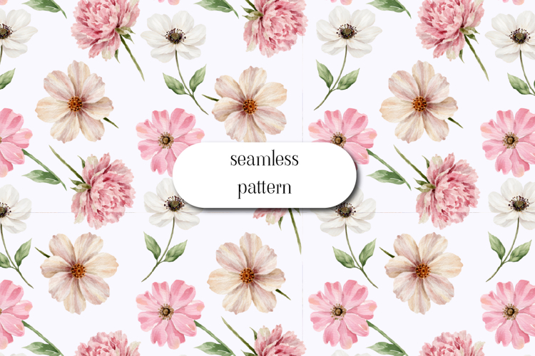 Pink Floral Seamless Pattern Watercolor Garden Blooms