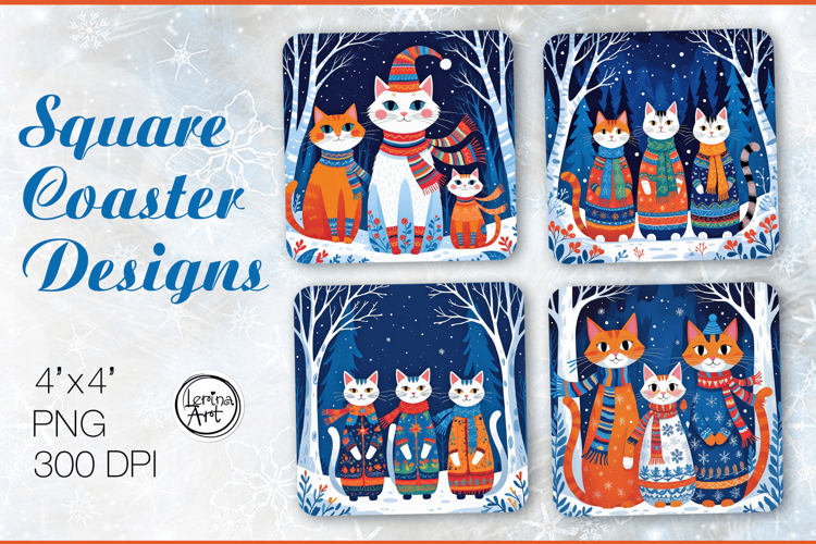 Boho Holiday Coasters | Christmas Coaster Design, 4 PNG