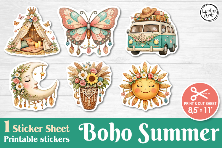 Summer. Boho. Print   Cut Stickers PNG