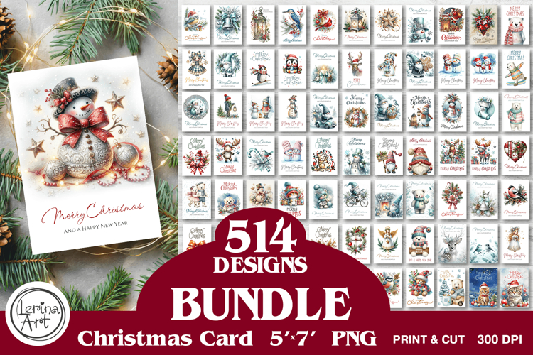 514 Merry Christmas Cards. Printable cards BUNDLE