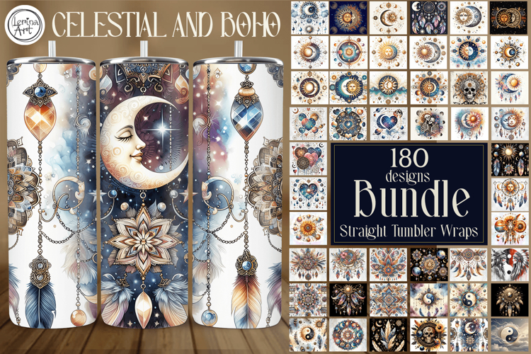 180 Celestial and Boho Tumbler Wraps, 20 oz, BUNDLE