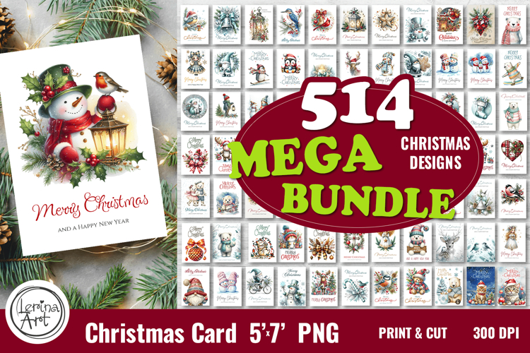 514 Merry Christmas Cards. Printable cards BUNDLE