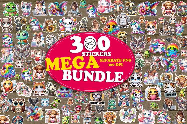 STICKER BUNDLE. Print & Cut Stickers 300 PNG