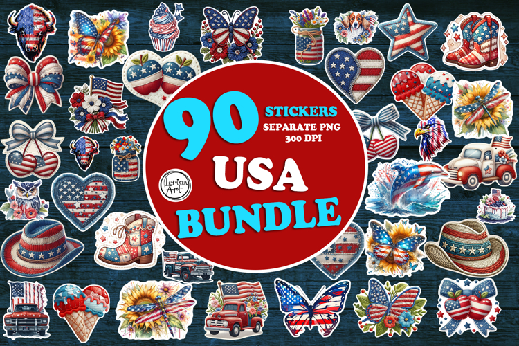 4-th of July. Print & Cut Stickers PNG BUNDLE