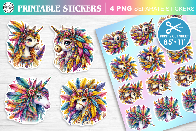 Cute Unicorn. Print & Cut Stickers PNG