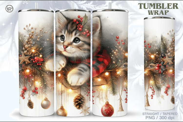 Christmas Kitty Seamless Tumbler Sublimation, 20 oz