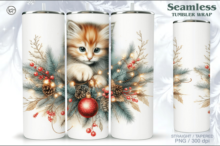 Christmas Kitty Seamless Tumbler Sublimation, 20 oz