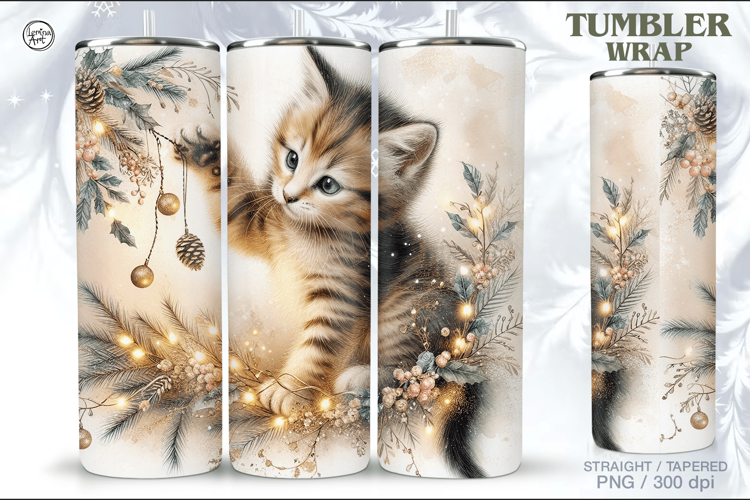 Christmas Kitty Seamless Tumbler Sublimation, 20 oz