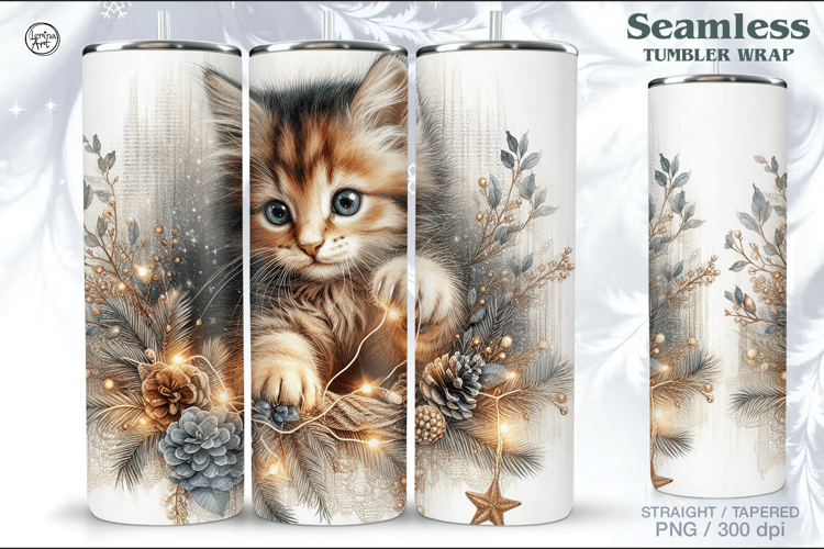 Christmas Kitty Seamless Tumbler Sublimation, 20 oz