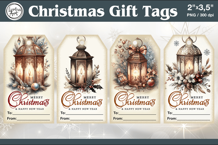 Christmas Gift Tags| Lanterns | PNG Sublimation