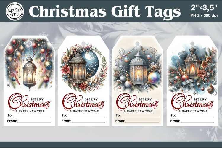 Christmas Gift Tags| Lanterns | PNG Sublimation