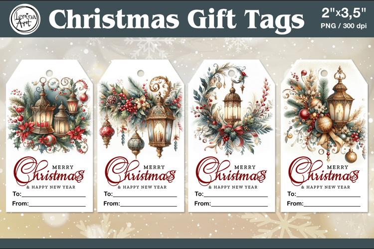 Christmas Gift Tags| Lanterns | PNG Sublimation