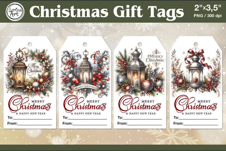 Christmas Gift Tags| Lanterns | PNG Sublimation