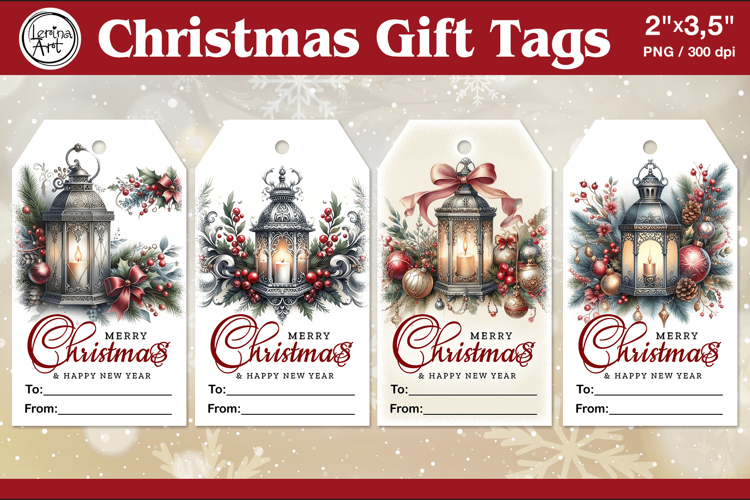 Christmas Gift Tags| Lanterns | PNG Sublimation