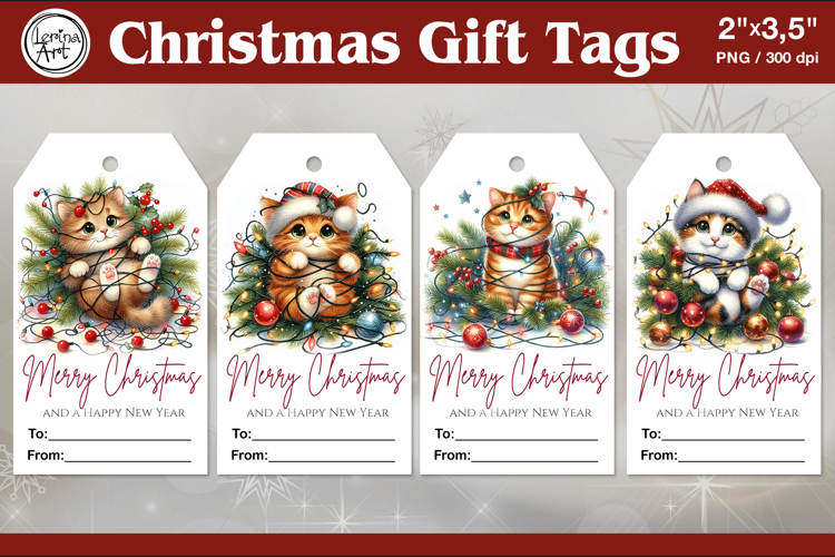 Christmas Gift Tags|Cute Cat| PNG Sublimation