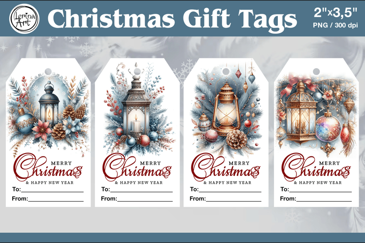Christmas Gift Tags| Lanterns | PNG Sublimation
