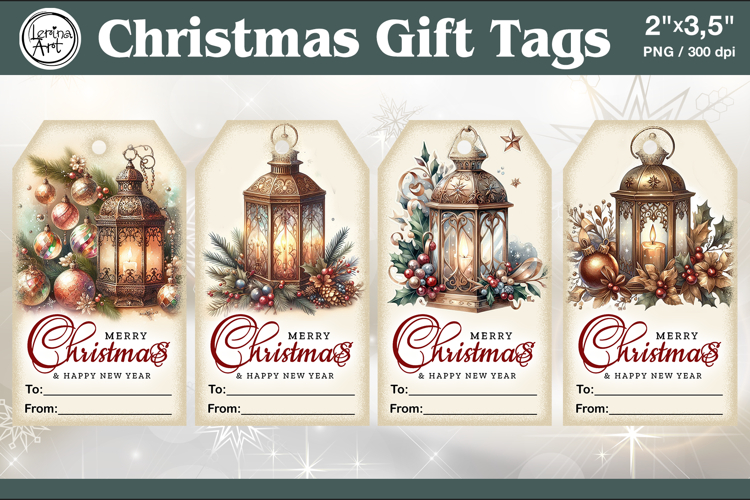 Christmas Gift Tags| Lanterns | PNG Sublimation