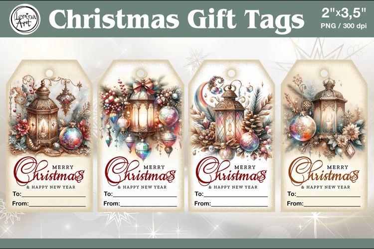 Christmas Gift Tags| Lanterns | PNG Sublimation