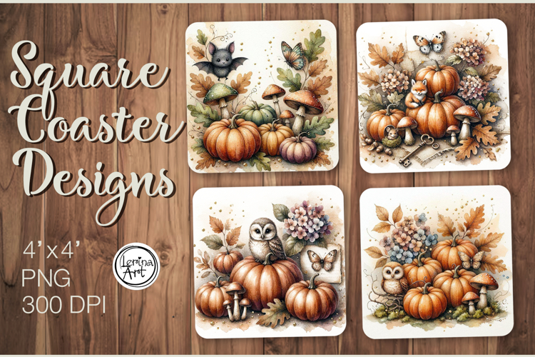 Cozy Autumn Coaster Design, 4 PNG