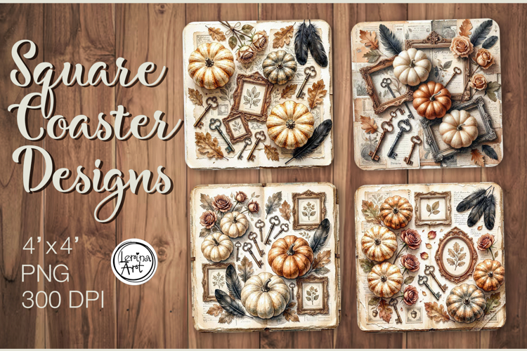 Cozy Autumn Coaster Design, 4 PNG