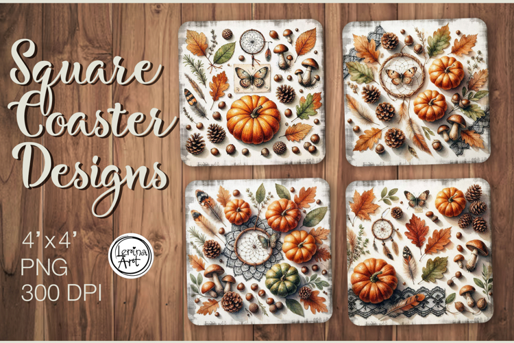 Cozy Autumn Coaster Design, 4 PNG