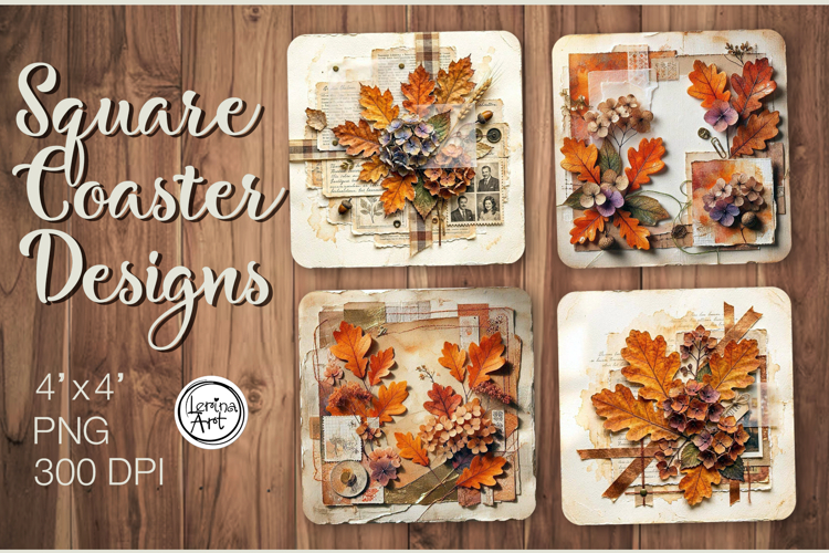 Cozy Autumn Coaster Design, 4 PNG