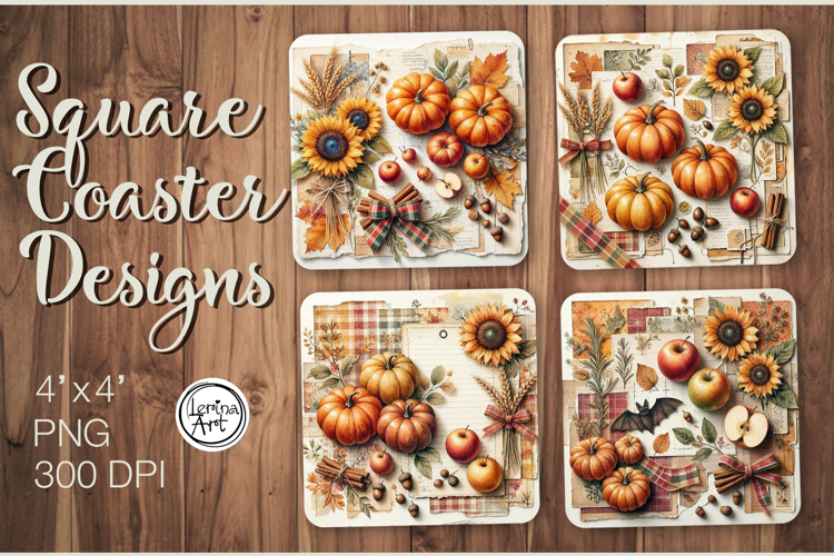 Cozy Autumn Coaster Design, 4 PNG