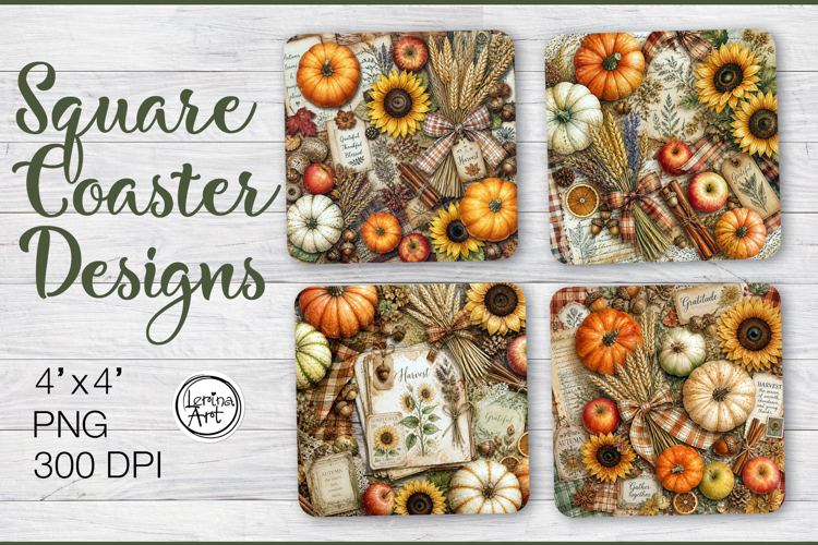 Cozy Autumn Coaster Design, 4 PNG