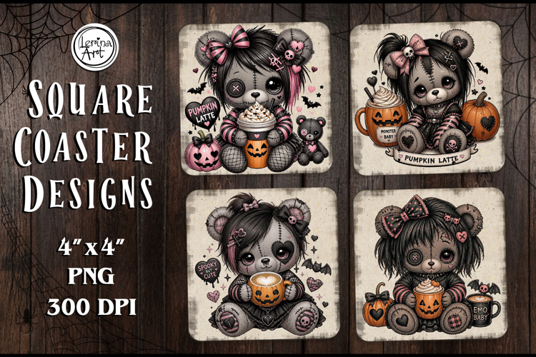 Cute Gothic. Halloween. Coaster Design, 4 PNG