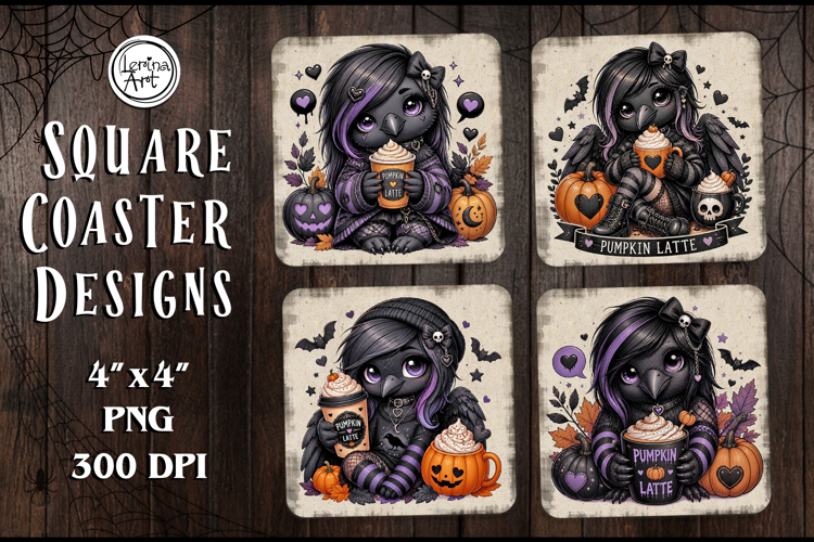 Cute Gothic. Halloween. Coaster Design, 4 PNG