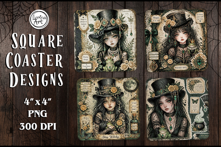 Cute Gothic. Halloween. Coaster Design, 4 PNG
