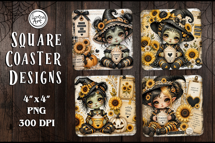 Cute Gothic. Halloween. Coaster Design, 4 PNG