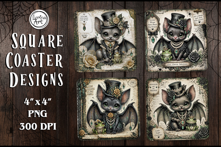 Cute Gothic. Halloween. Coaster Design, 4 PNG