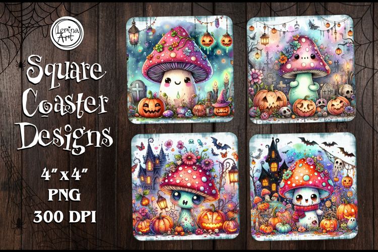 Halloween Mushroom Coaster Design, 4 PNG