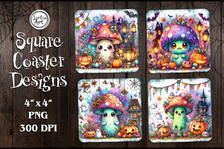 Halloween Mushroom Coaster Design, 4 PNG