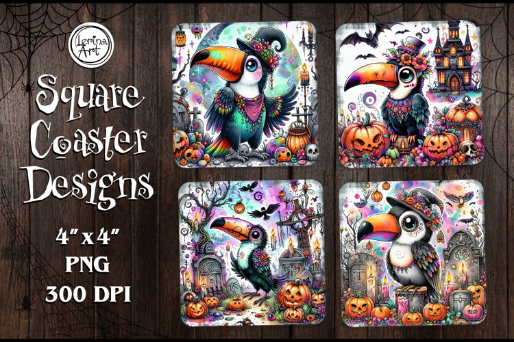 Whimsical Halloween Coaster Design, 4 PNG