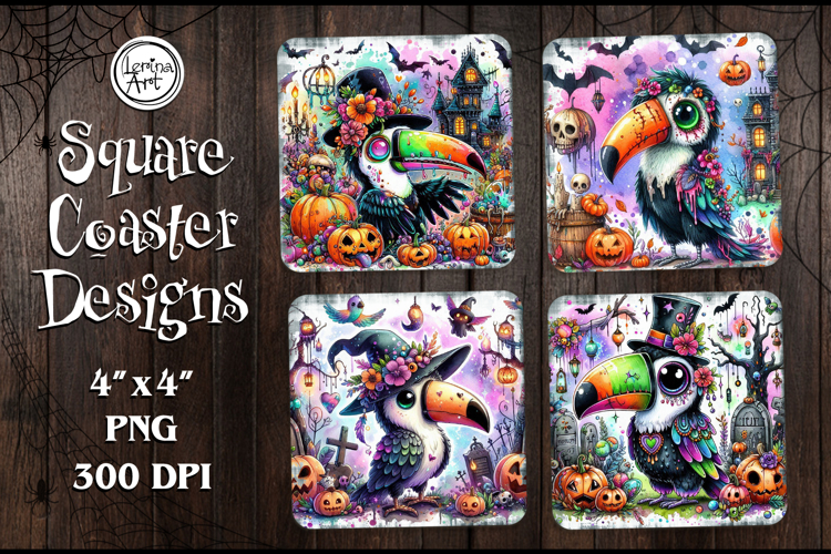 Whimsical Halloween Coaster Design, 4 PNG