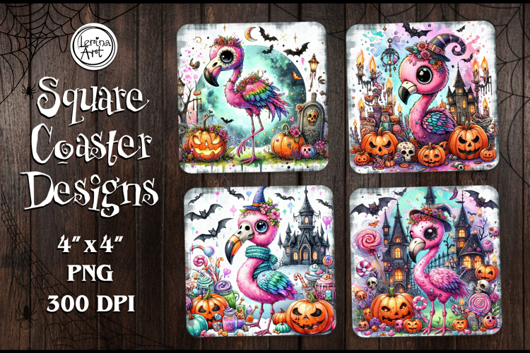 Whimsical Halloween Coaster Design, 4 PNG